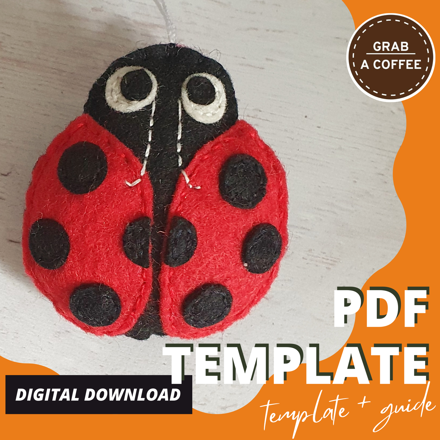 Felt Ladybug Ornament Pattern PDF – Beginner-Friendly Sewing Tutorial with Step-by-Step Photos – Cute Bug Decoration DIY