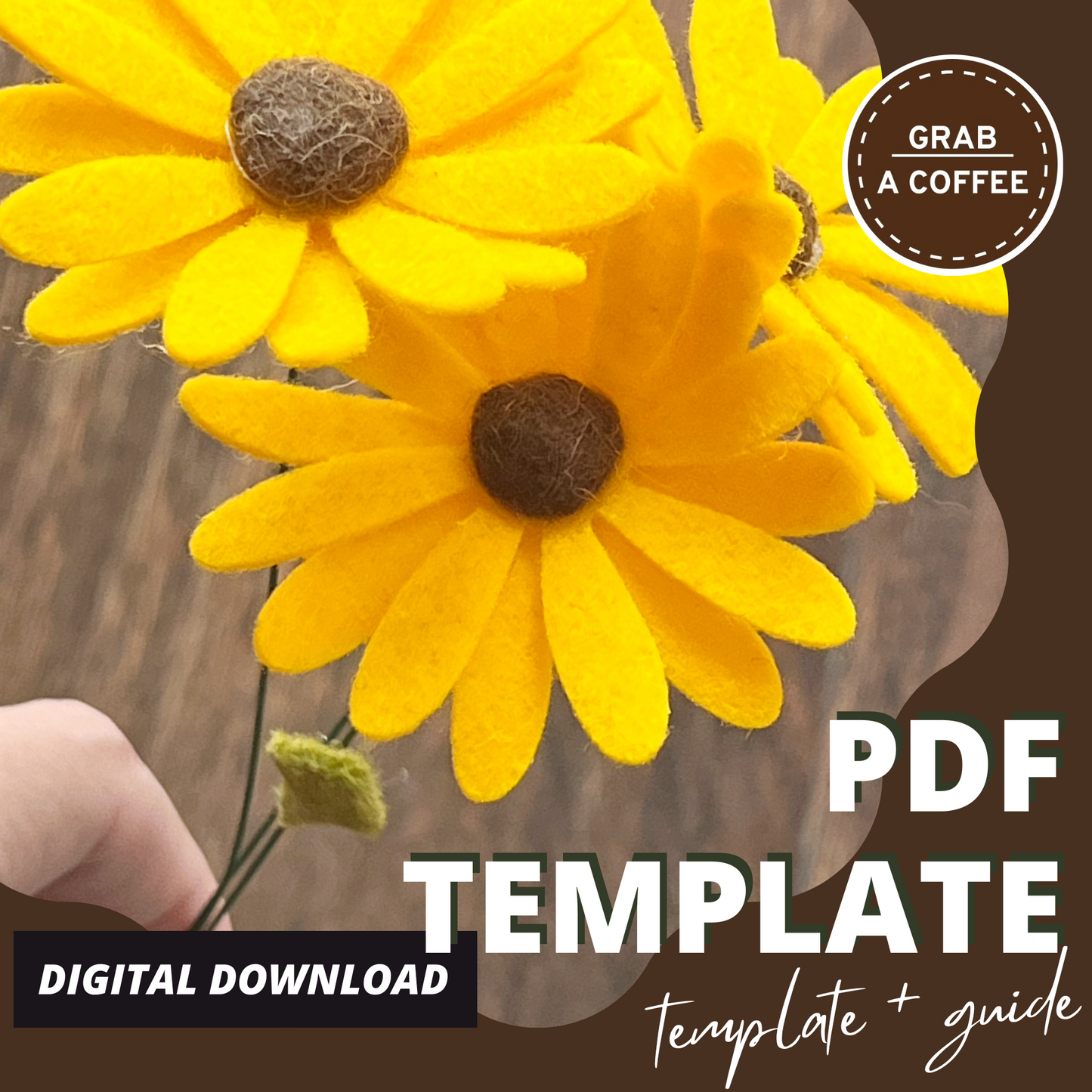 DIY Felt Black-Eyed Susan Flower Pattern PDF – No-Sew Easy Tutorial – Handmade Floral Craft & Summer Décor