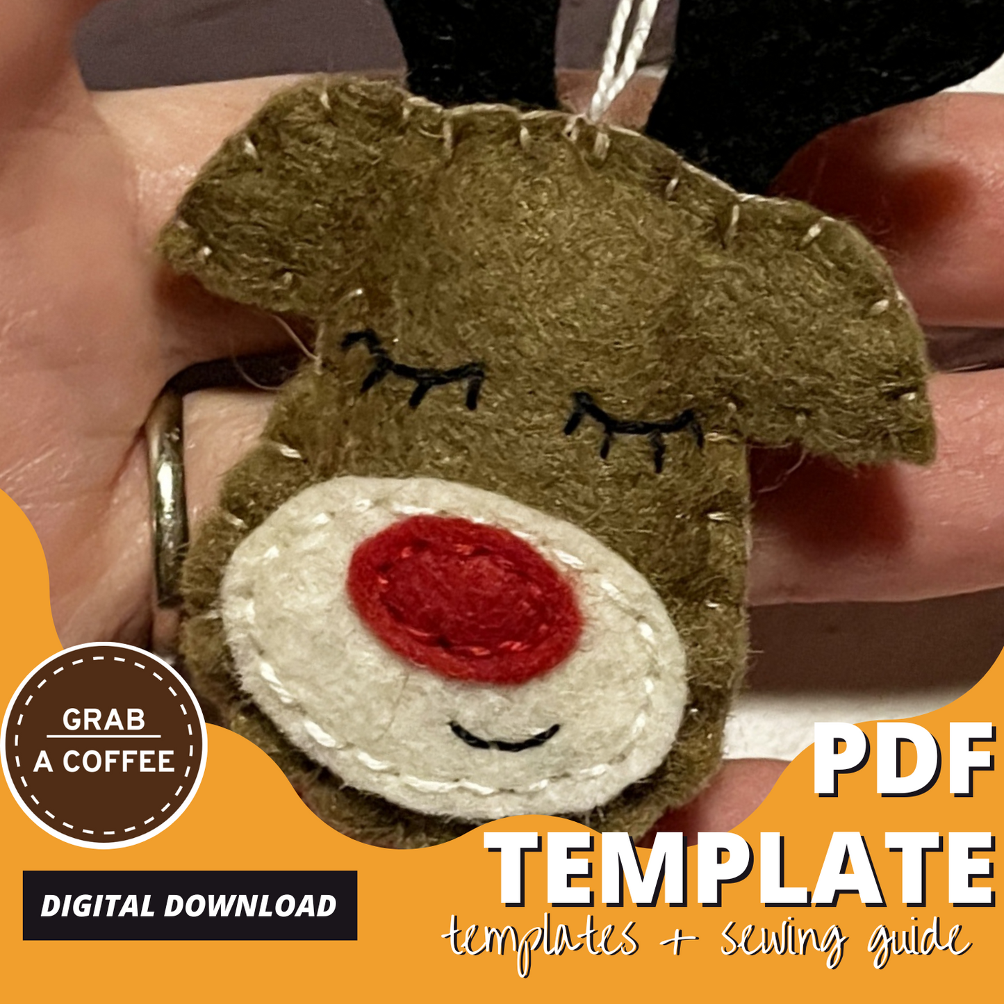DIY Felt Reindeer Head Ornament Pattern PDF – Christmas Decoration Sewing Template – Handmade Holiday Craft Tutorial