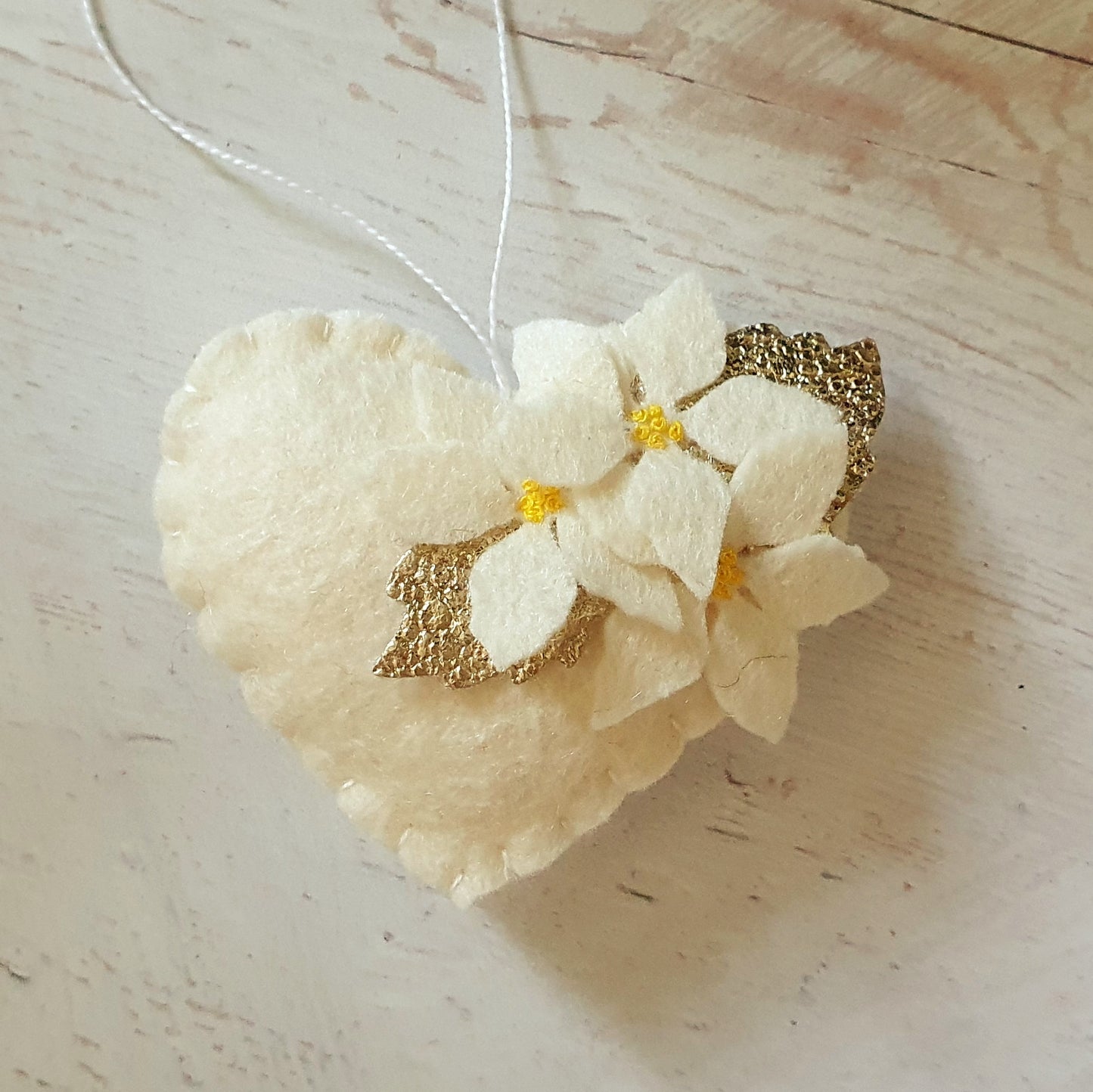 Red Poinsettia hearts - Christmas flowers ornament - felt home decoration - gift for her nursery decor nature inspired with flower