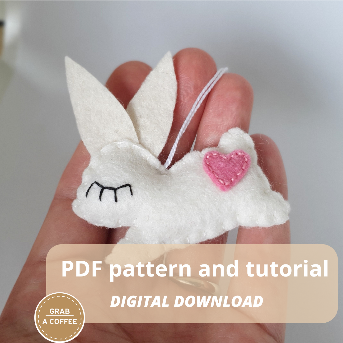 DIY Felt Bunny Ornament Pattern PDF – Rabbit Sewing Template with Heart – Handmade Easter & Nursery Decoration