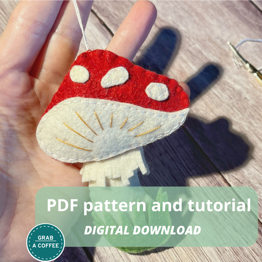 DIY Felt Mushroom Ornament Pattern PDF – Hand Sewing Tutorial – Cute Woodland Decoration Craft