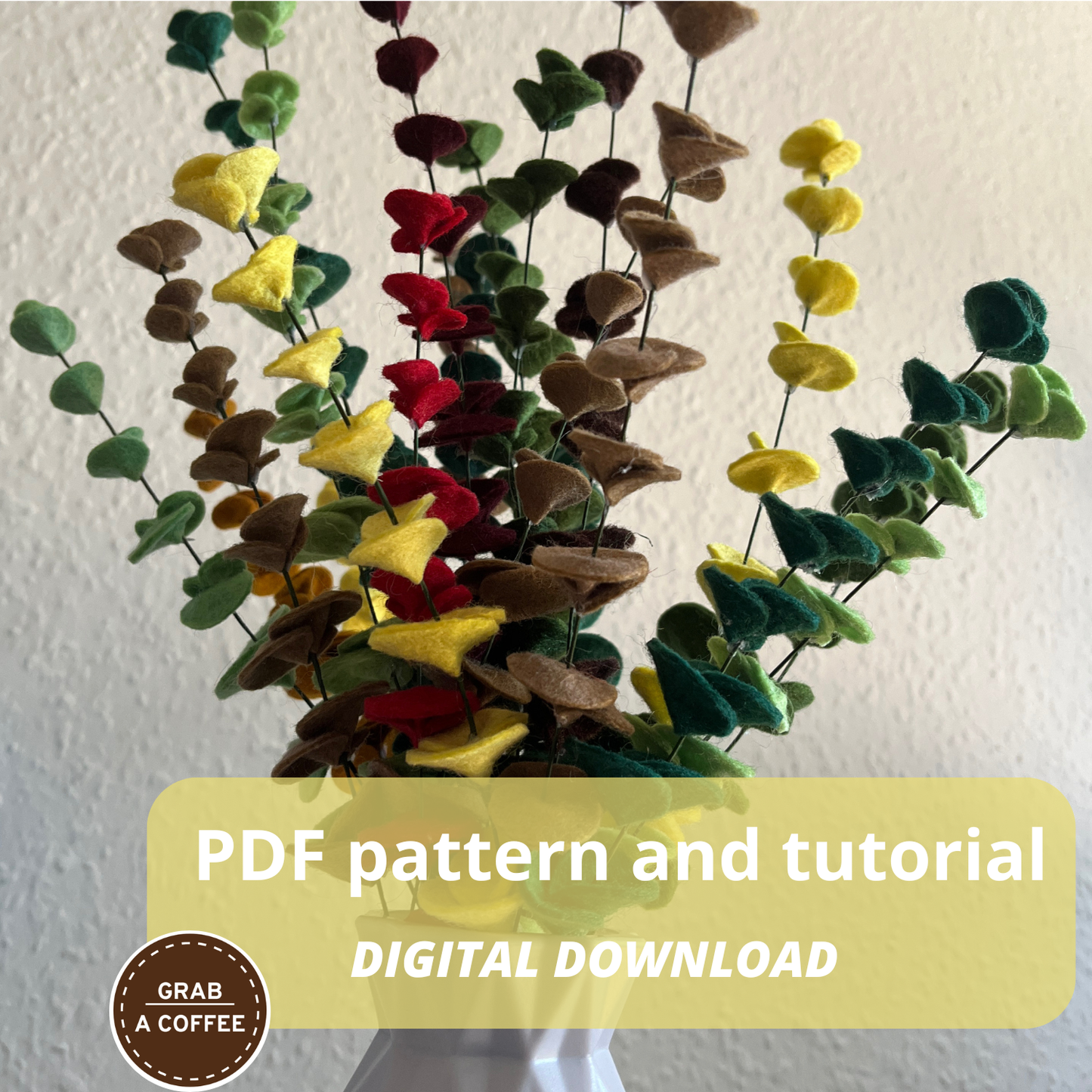 DIY Felt Eucalyptus Stem Pattern PDF – Step-by-Step Tutorial – Handmade Greenery for Home Décor & Floral Crafts