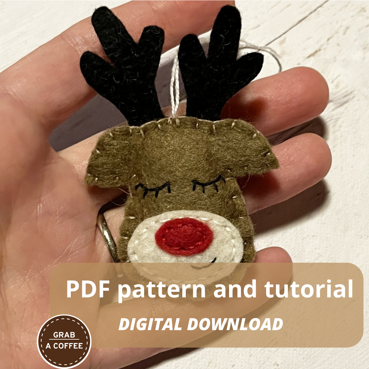 DIY Felt Reindeer Head Ornament Pattern PDF – Christmas Decoration Sewing Template – Handmade Holiday Craft Tutorial