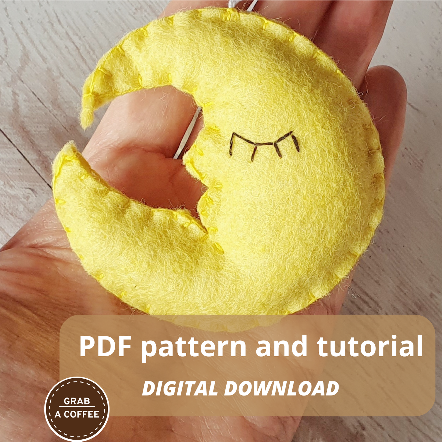 DIY Felt Moon Ornament Pattern PDF – Crescent Moon Tutorial – Handmade Night Sky Decoration Sewing Template
