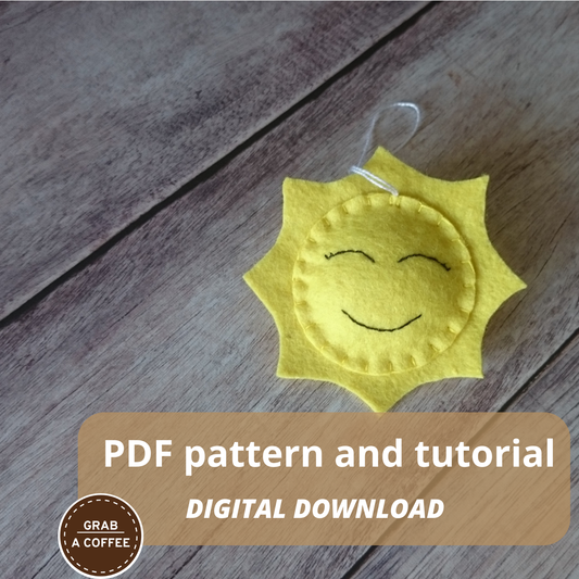 DIY Felt Sun Ornament Pattern PDF – Smiling Face Embroidery Tutorial – Handmade Sun Decoration Sewing Template
