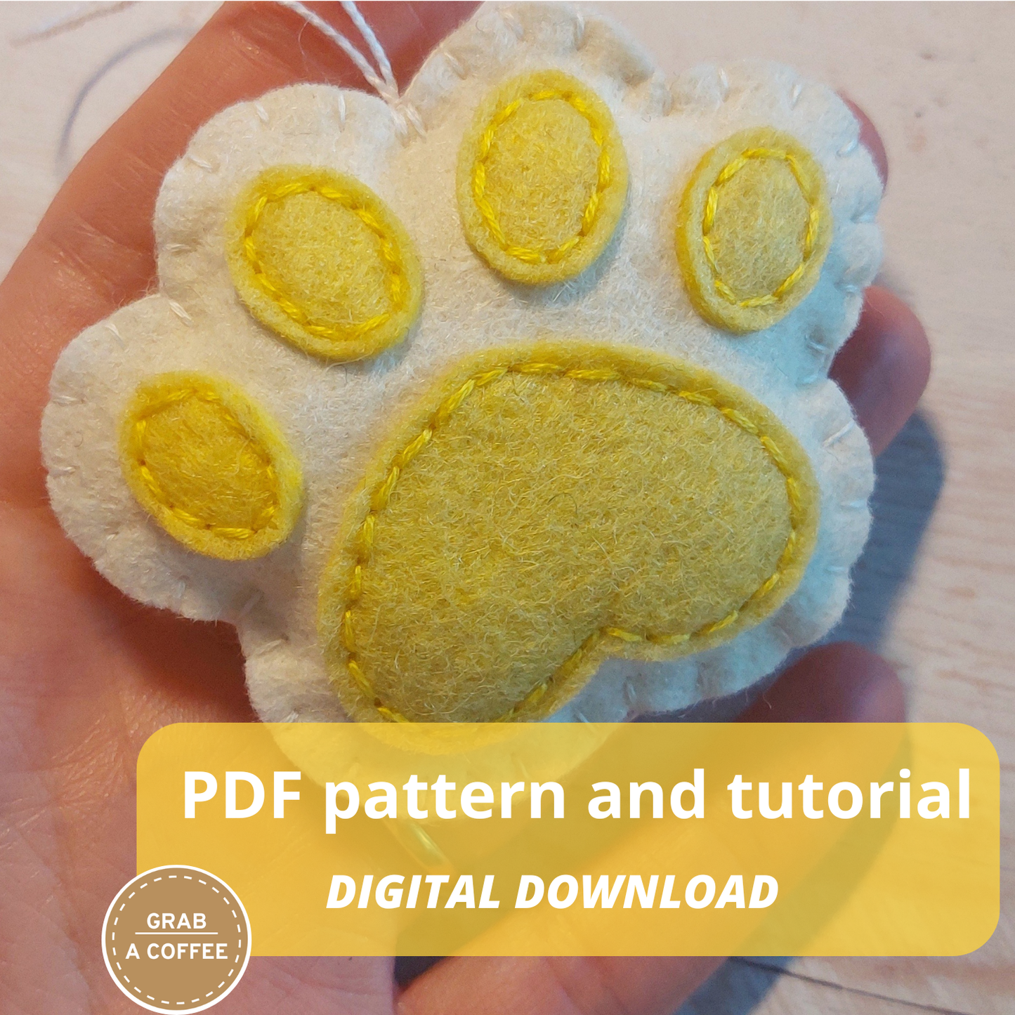 Felt Paw Ornament Pattern PDF – Dog Memorial Keepsake – DIY Pet Remembrance Decoration Sewing Template