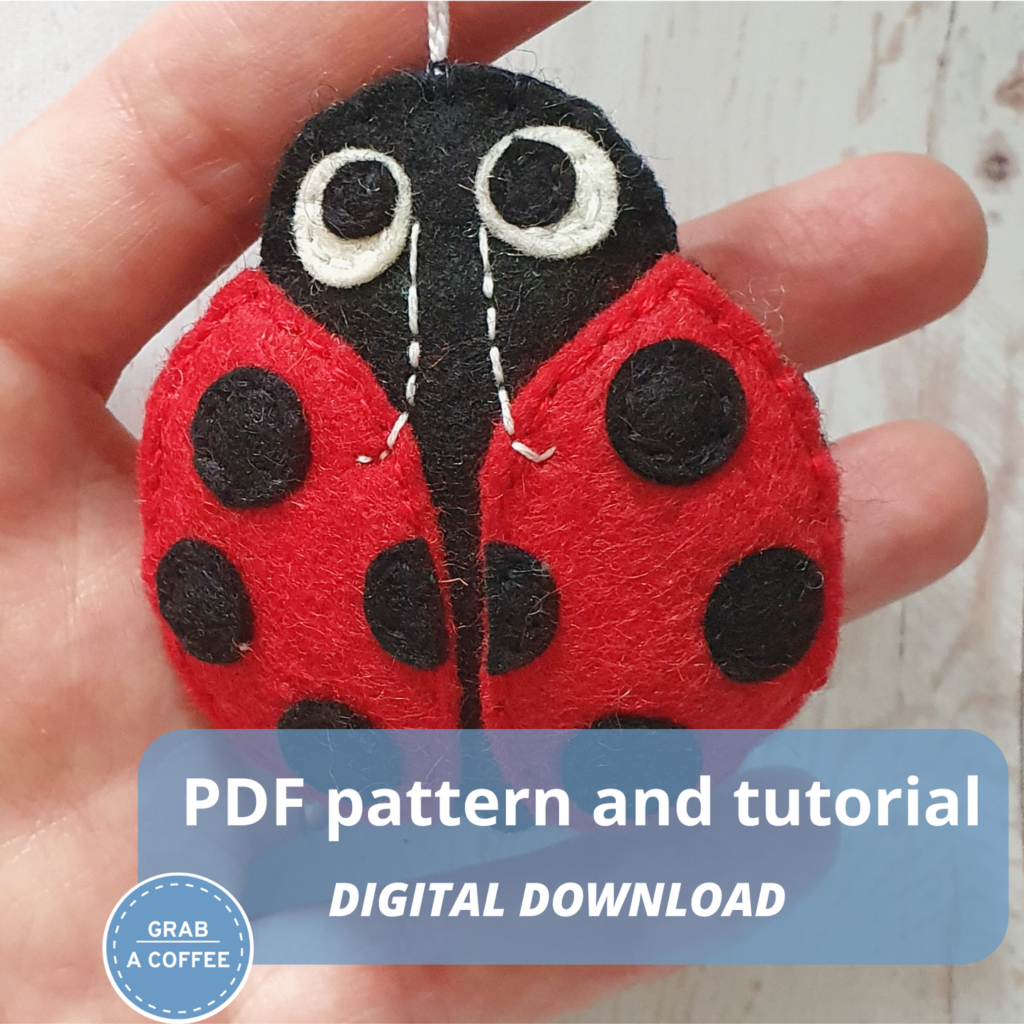 Felt Ladybug Ornament Pattern PDF – Beginner-Friendly Sewing Tutorial with Step-by-Step Photos – Cute Bug Decoration DIY