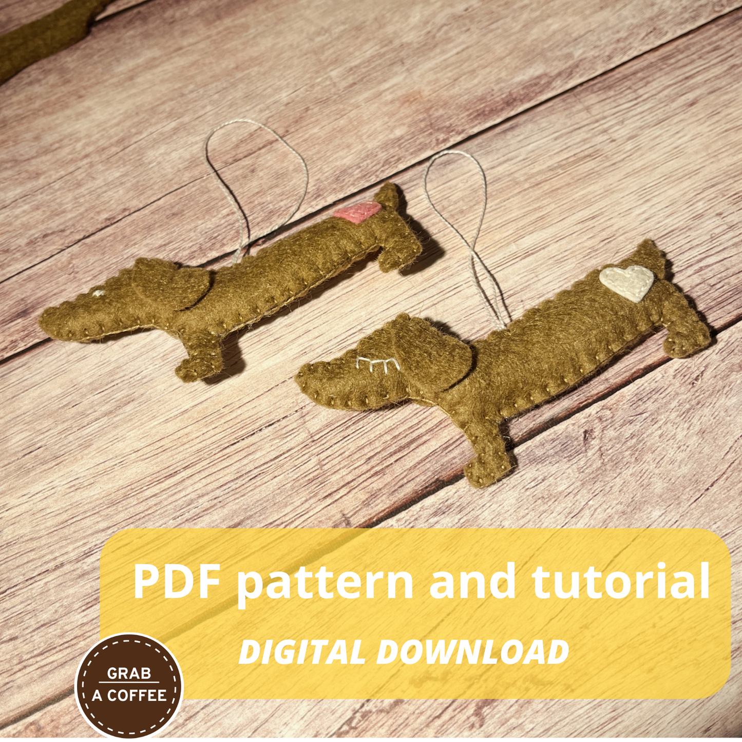 DIY Felt Dachshund Ornament Pattern PDF – Cute Dog Christmas Decoration – Sausage Dog Sewing Tutorial