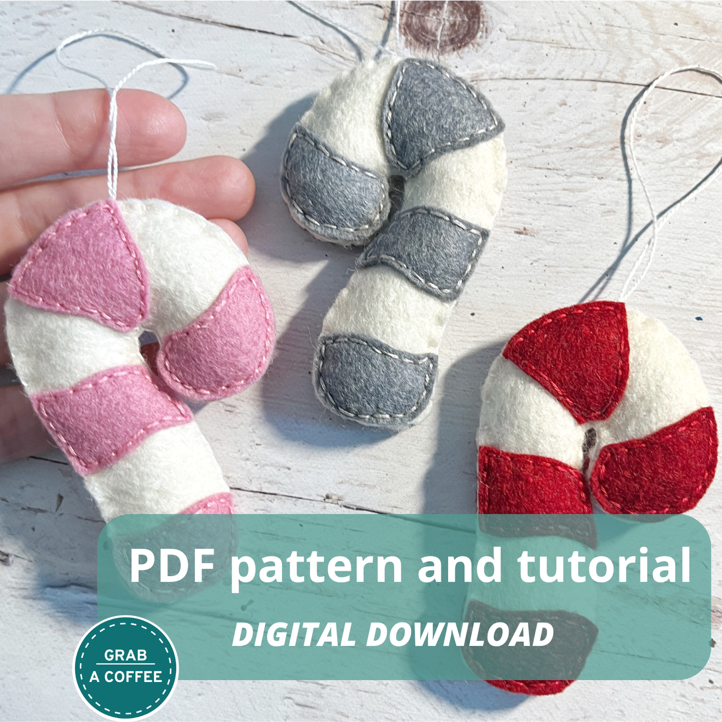 DIY Felt Candy Cane Ornament Pattern PDF – Easy Beginner-Friendly Christmas Sewing Project – Handmade Holiday Decor