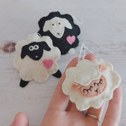 Sleepy Sheep ornament - felt lamb Christmas decor