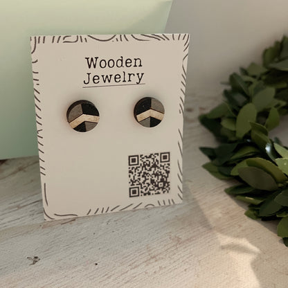 Black White Gray Geometric Stud Earrings – Small Modern Earrings Set – Laser Cut Birch Wood Jewelry – Minimalist Handmade Earrings