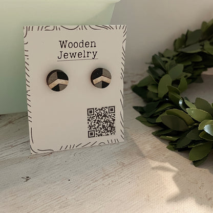 Black White Gray Geometric Stud Earrings – Small Modern Earrings Set – Laser Cut Birch Wood Jewelry – Minimalist Handmade Earrings