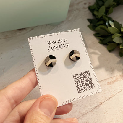 Black White Gray Geometric Stud Earrings – Small Modern Earrings Set – Laser Cut Birch Wood Jewelry – Minimalist Handmade Earrings