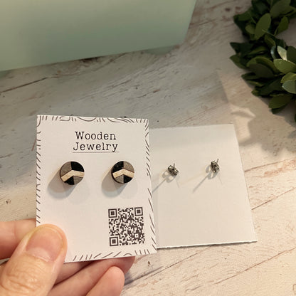 Black White Gray Geometric Stud Earrings – Small Modern Earrings Set – Laser Cut Birch Wood Jewelry – Minimalist Handmade Earrings