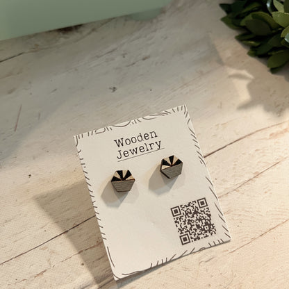 Black White Gray Geometric Stud Earrings – Small Modern Earrings Set – Laser Cut Birch Wood Jewelry – Minimalist Handmade Earrings