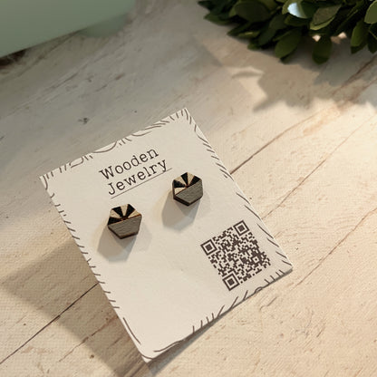 Black White Gray Geometric Stud Earrings – Small Modern Earrings Set – Laser Cut Birch Wood Jewelry – Minimalist Handmade Earrings