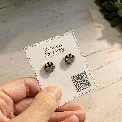 Black White Gray Geometric Stud Earrings – Small Modern Earrings Set – Laser Cut Birch Wood Jewelry – Minimalist Handmade Earrings