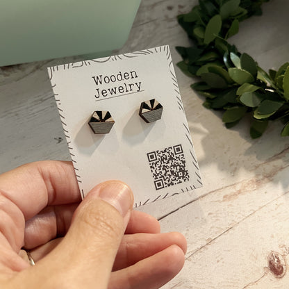 Black White Gray Geometric Stud Earrings – Small Modern Earrings Set – Laser Cut Birch Wood Jewelry – Minimalist Handmade Earrings
