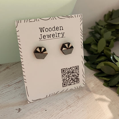 Black White Gray Geometric Stud Earrings – Small Modern Earrings Set – Laser Cut Birch Wood Jewelry – Minimalist Handmade Earrings