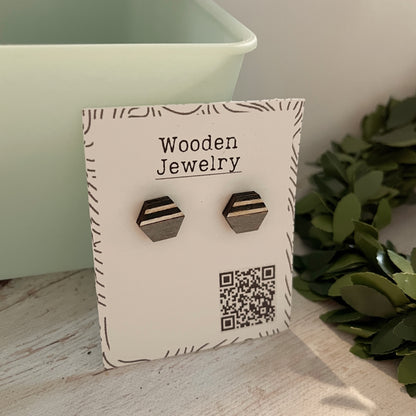 Black White Gray Geometric Stud Earrings – Small Modern Earrings Set – Laser Cut Birch Wood Jewelry – Minimalist Handmade Earrings