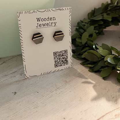 Black White Gray Geometric Stud Earrings – Small Modern Earrings Set – Laser Cut Birch Wood Jewelry – Minimalist Handmade Earrings