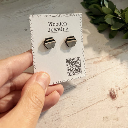 Black White Gray Geometric Stud Earrings – Small Modern Earrings Set – Laser Cut Birch Wood Jewelry – Minimalist Handmade Earrings