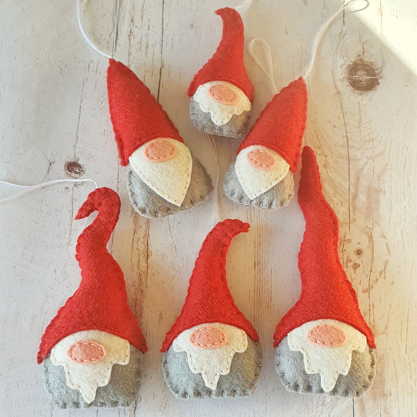 DIY Felt Gnome Ornament Pattern PDF – 6 Designs + Illustrated Tutorial & Basic Stitch Guide – Handmade Christmas Decoration Sewing Template