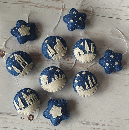 Tiny houses felt ornament SET OF 6