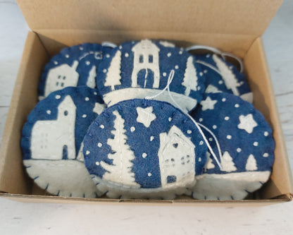 Tiny houses felt ornament SET OF 6