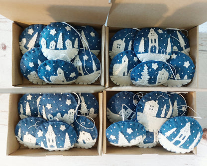 Tiny houses felt ornament SET OF 6