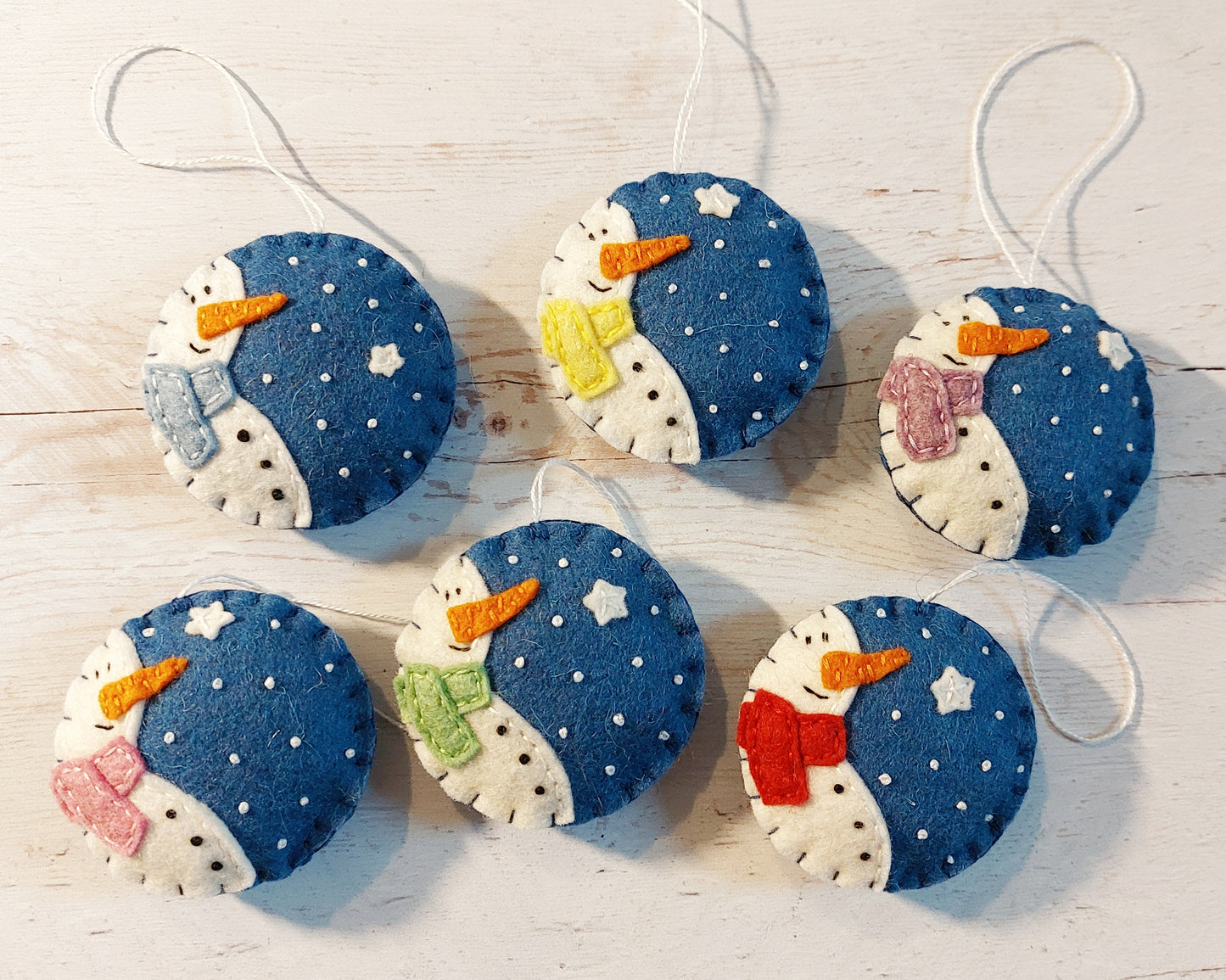 Snowmen felt ornament SET OF 6, blue and white home decoration with free shipping