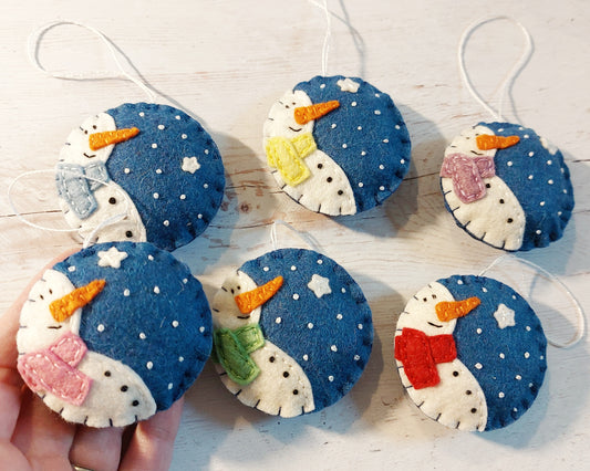 Snowmen felt ornament SET OF 6, blue and white home decoration with free shipping