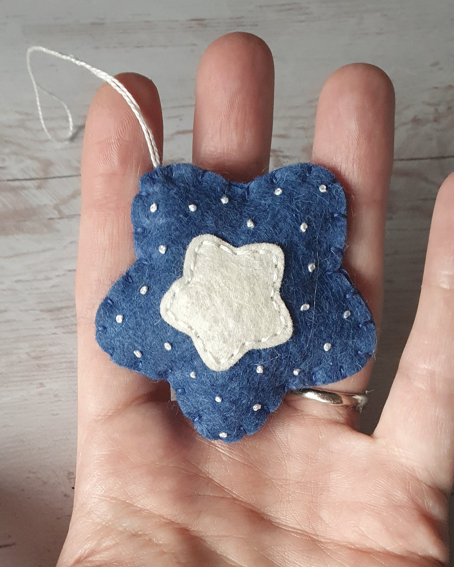 Felt star ornament set of 2, blue Christmas decoration, felt stars