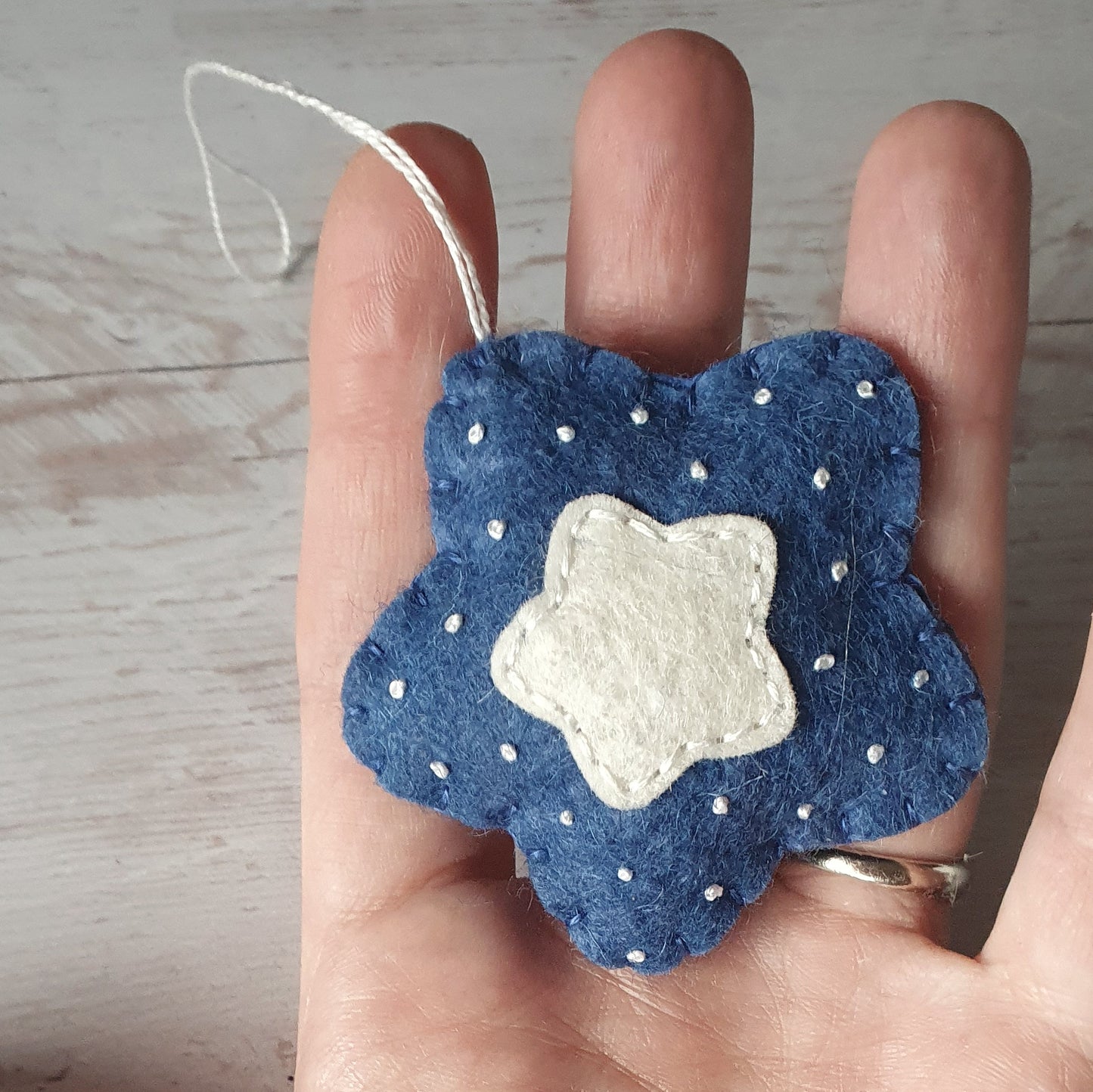 Felt star ornament set of 2, blue Christmas decoration, felt stars