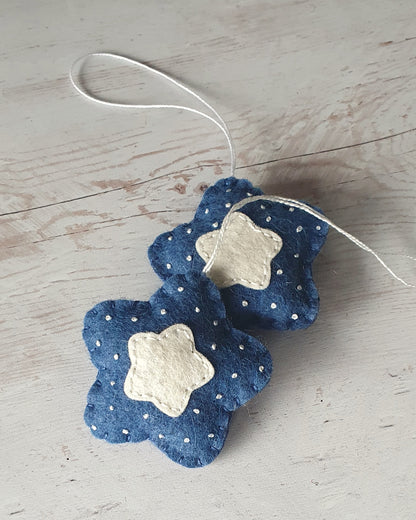 Felt star ornament set of 2, blue Christmas decoration, felt stars
