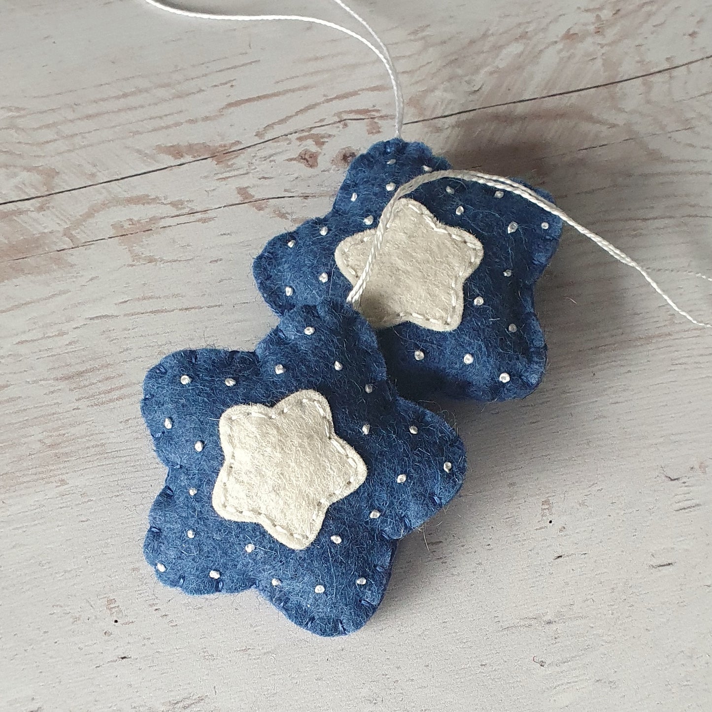 Felt star ornament set of 2, blue Christmas decoration, felt stars