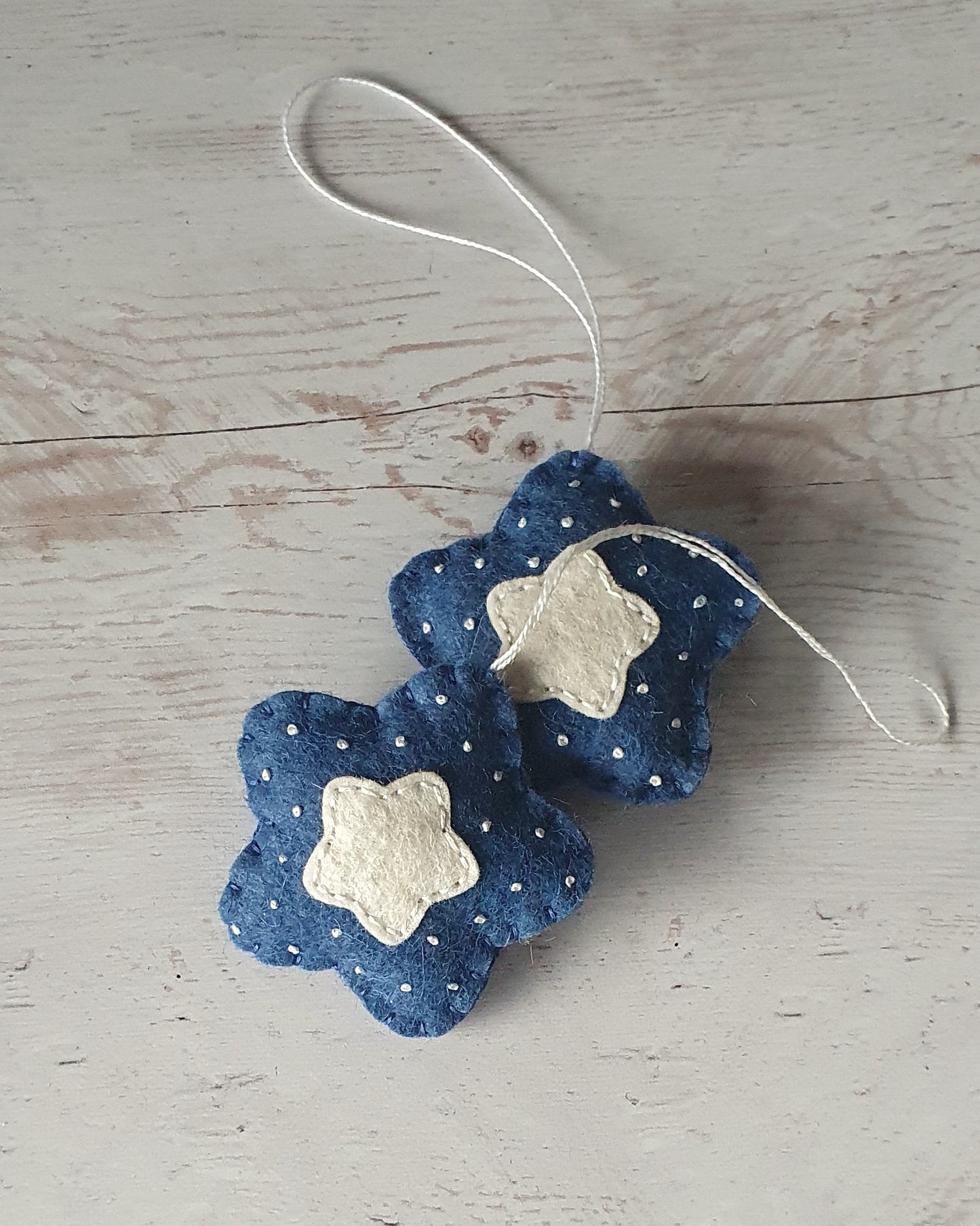 Felt star ornament set of 2, blue Christmas decoration, felt stars