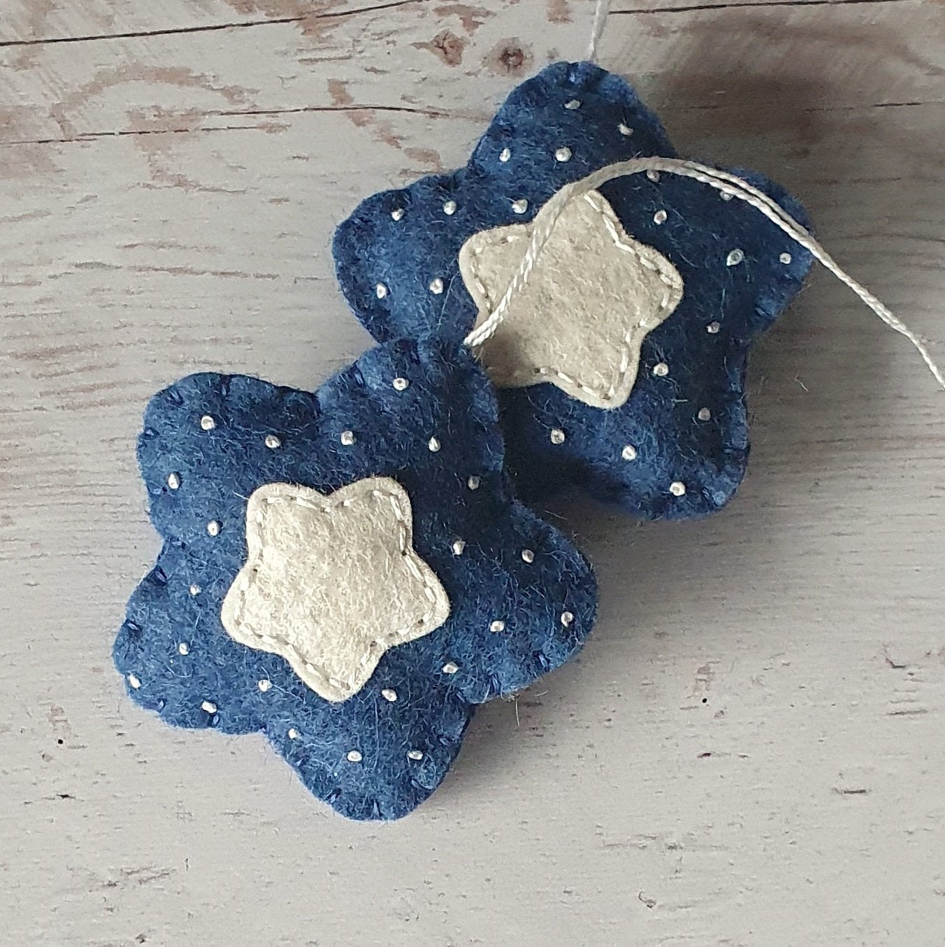 Felt star ornament set of 2, blue Christmas decoration, felt stars