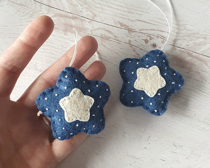 Felt star ornament set of 2, blue Christmas decoration, felt stars