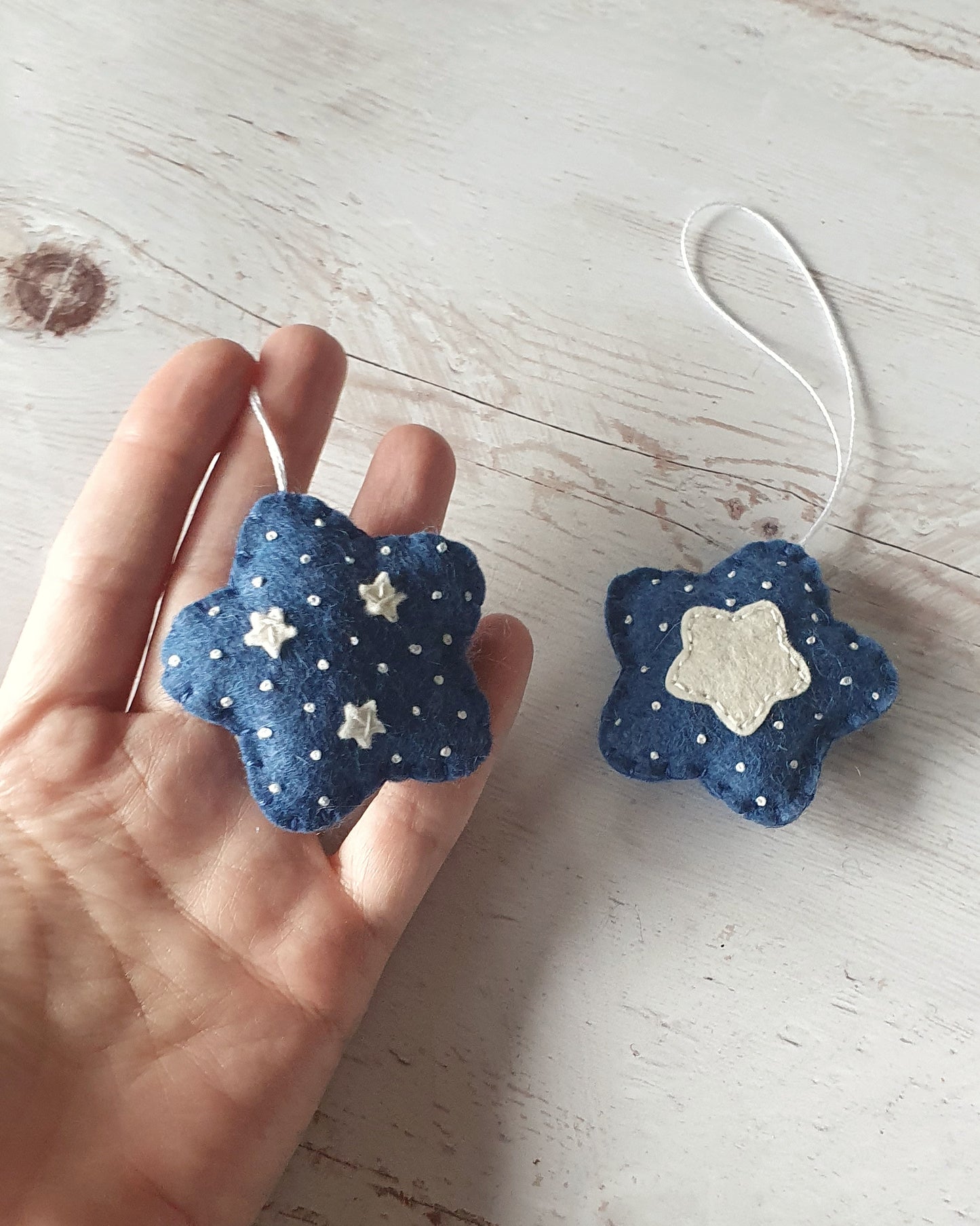 Felt star ornament set of 2, blue Christmas decoration, felt stars
