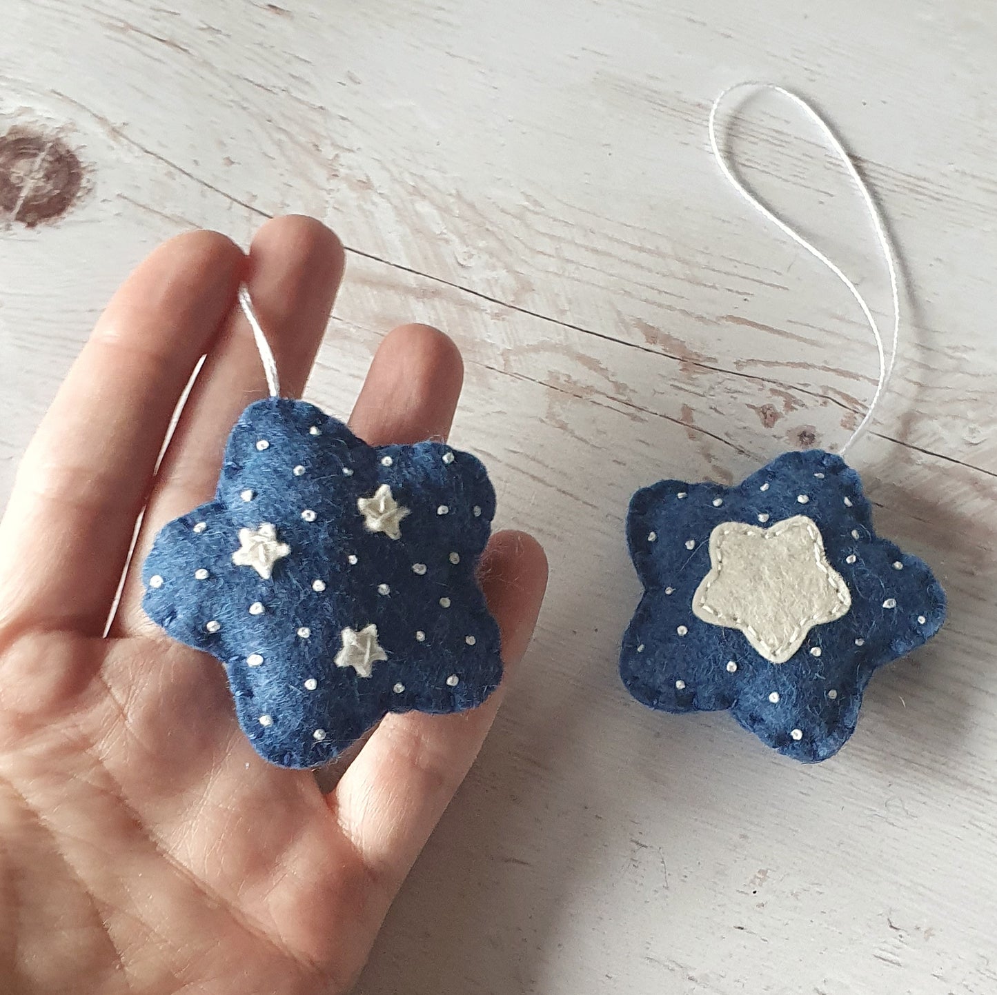 Felt star ornament set of 2, blue Christmas decoration, felt stars