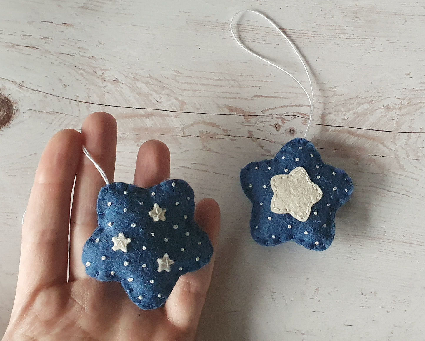 Felt star ornament set of 2, blue Christmas decoration, felt stars