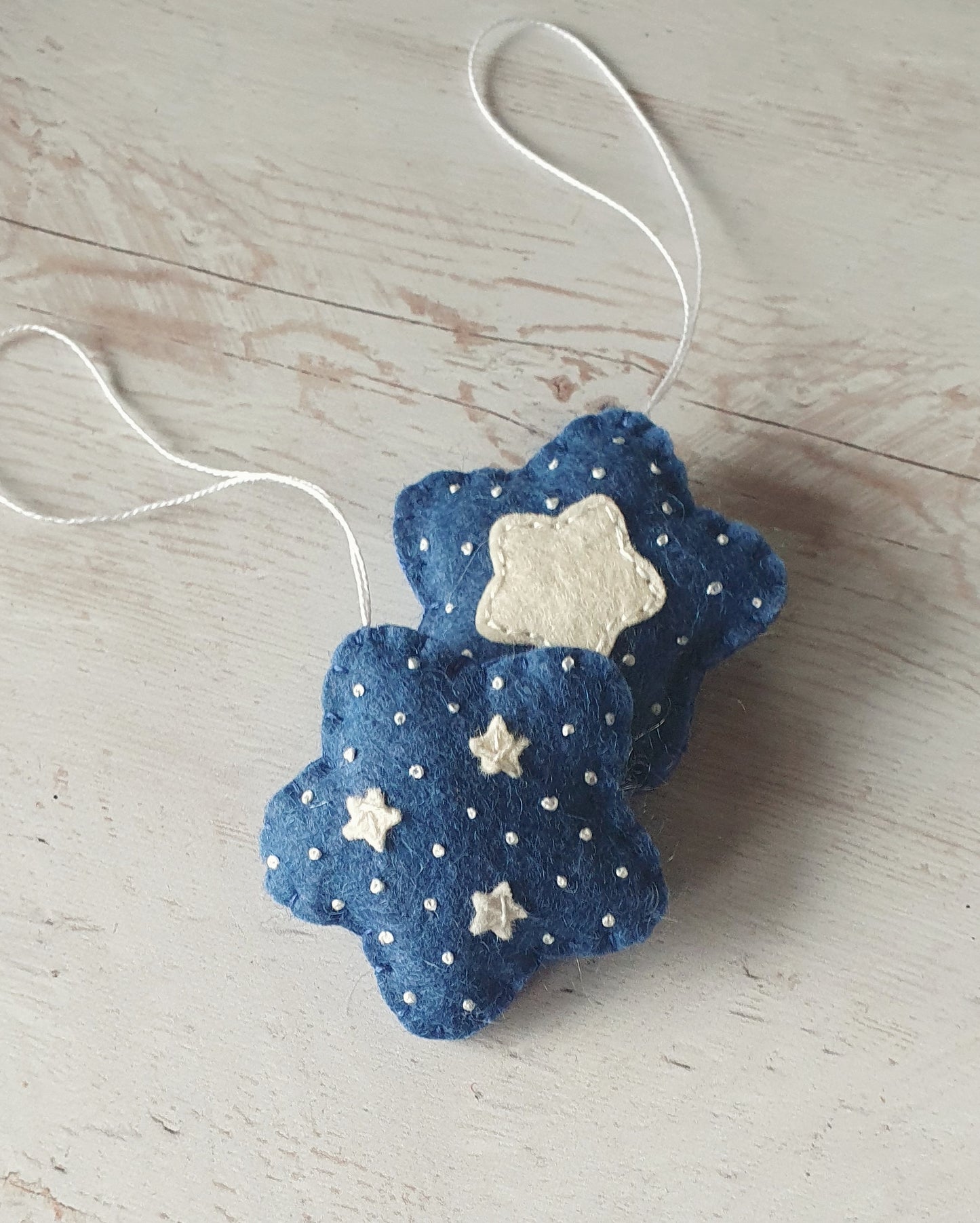 Felt star ornament set of 2, blue Christmas decoration, felt stars