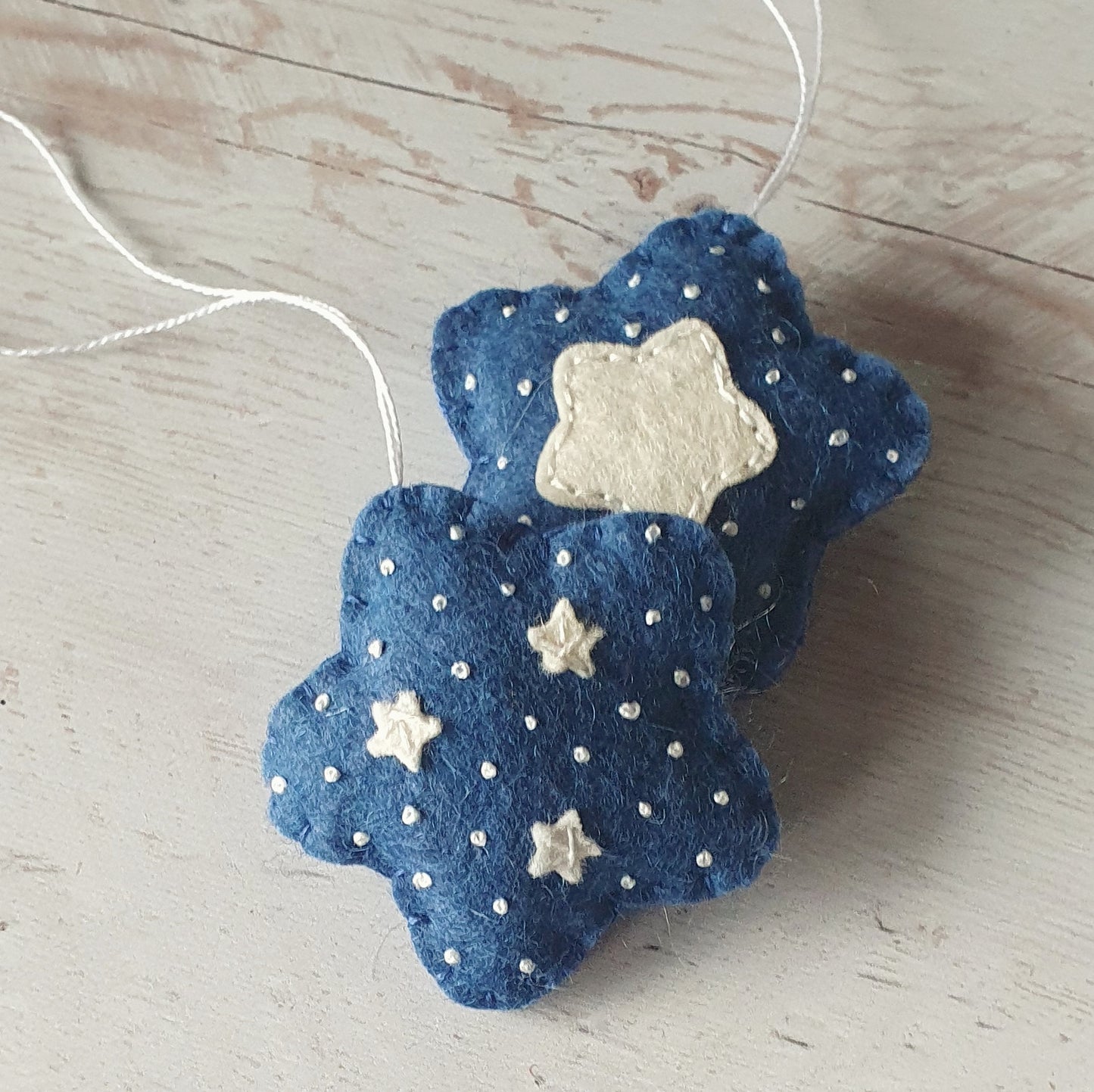 Felt star ornament set of 2, blue Christmas decoration, felt stars