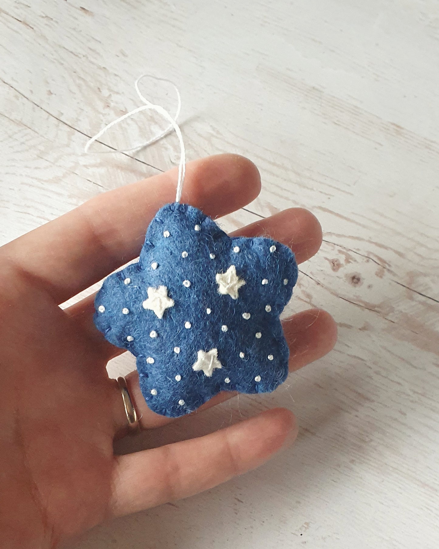 Felt star ornament set of 2, blue Christmas decoration, felt stars