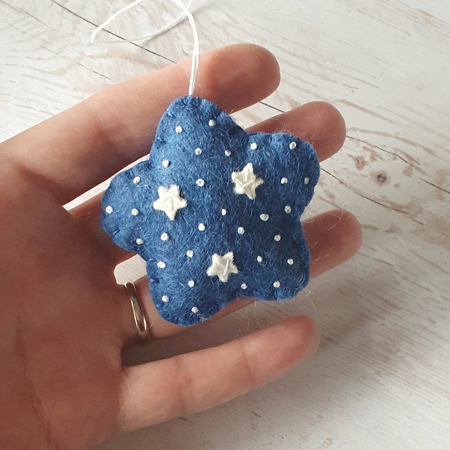 Felt star ornament set of 2, blue Christmas decoration, felt stars