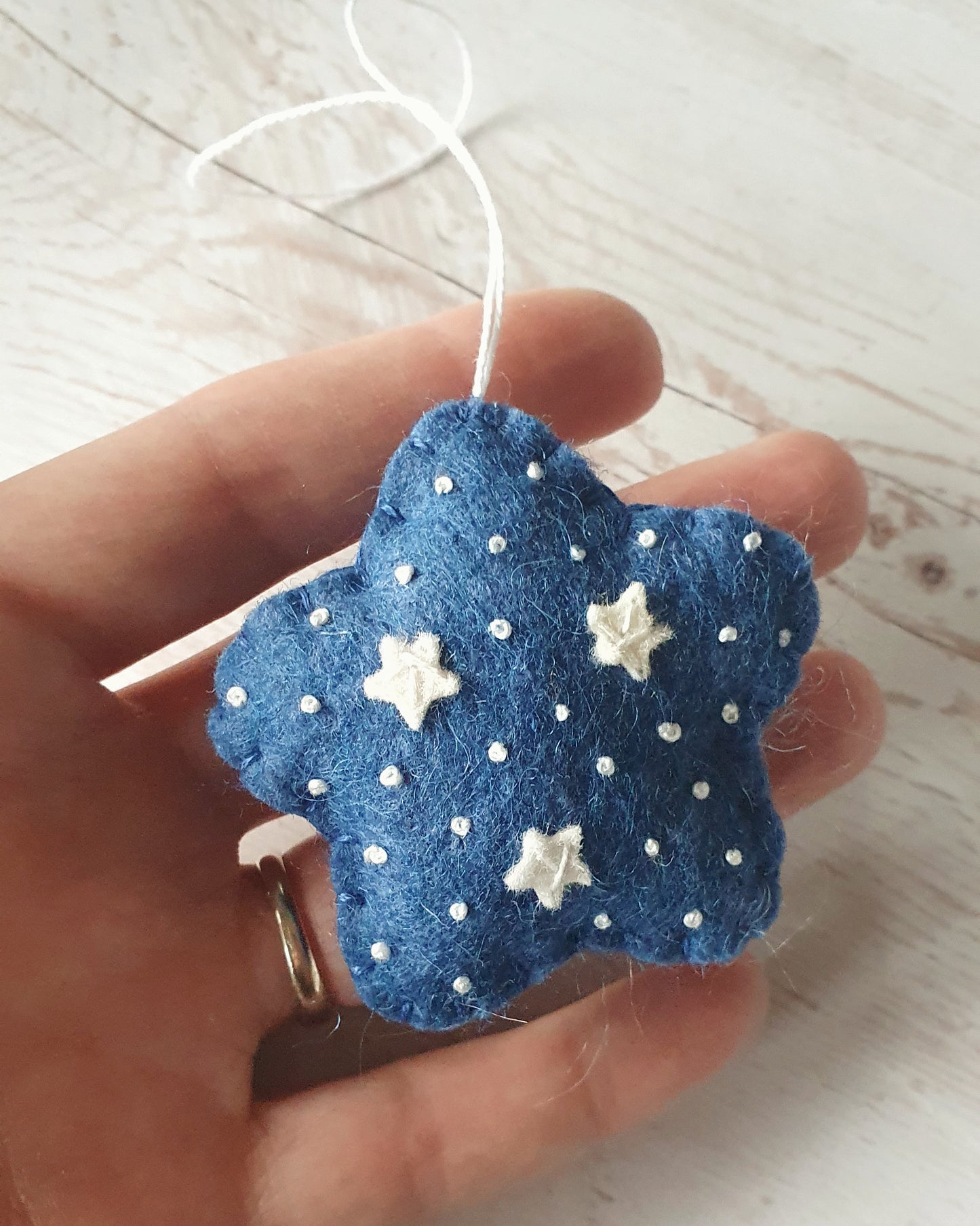 Felt star ornament set of 2, blue Christmas decoration, felt stars