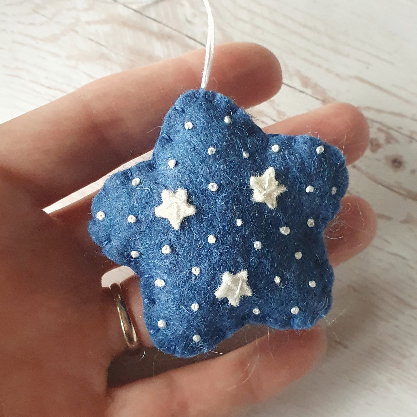 Felt star ornament set of 2, blue Christmas decoration, felt stars