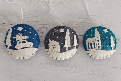 Tiny houses felt ornament SET OF 6
